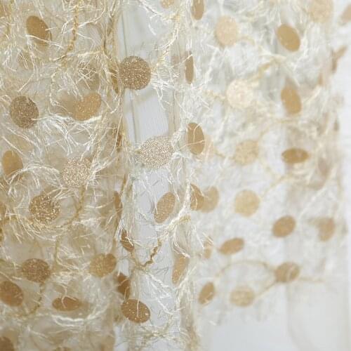 Gold 3D Large Disc Sequins Fabric Fringed Tassel Fluffy Rhombic Embroidery Fabric Designer Brushed Lace Screen Fabric 90x130cm