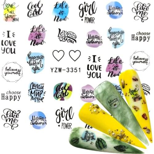 WUF 1 Sheet Stickers On Nails Letter Design Water Sliders Black Abstract Line Image Nail Art Transfer Decal Manicure Tips