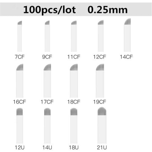 100Pcs/box Microblading Needles Tattoo Permanent Needles for Eyebrow Embroidery Pen Pernement Makeup Eyebrow Tattoo Supplies