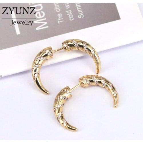 4 Pairs, Crystal Zirconia CZ Micro Pave CZ Moon Studs double horn Stud Earring For Women Girls