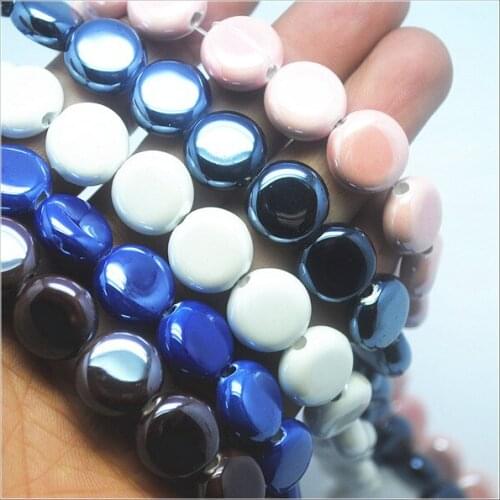 44pcs New Hot Porcelain Beads Ceramic Beads accessories Coin Shape size 14mm For Women Jewelry Designs Fittings Findings parts