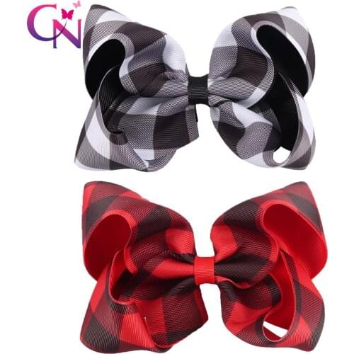 CN 5" Buffalo Plaid Hair Bows With Clips For Kids Girls Printed Ribbon Bows Christmas Gifts Christmas Hair Accessories