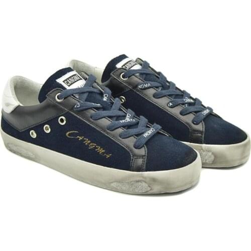 CANGMA Luxury Brand Designer Sneakers Women Navy Blue Genuine Leather Suede Casual Shoes Footwear Ladies Female Vintage