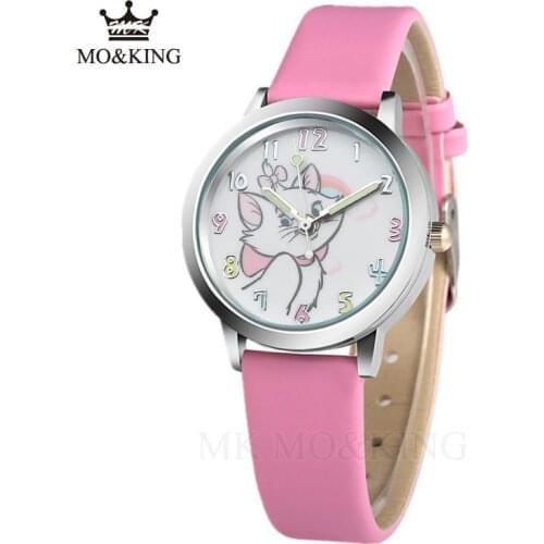 Cute Cat Cartoon Quartz Watch child leather Watches Cat Pattern Watch Women Wristwatches Clock Relogio Feminino girl Watches