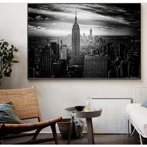 Black and White Building New York City Manhattan Canvas Painting Posters and Print Scandinavian Wall Art Picture for Living Room