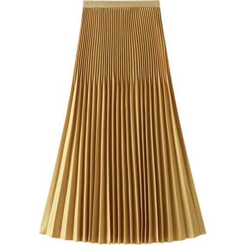 Womens Casual Pleated Skirt Elastic Waist Midi Skirts Long Boho Skirt