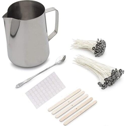 Candle Making Pouring Pot 2000Ml Stainless Steel Dripless Pouring Spout Container - Complete with Spoon, Candle Wicks