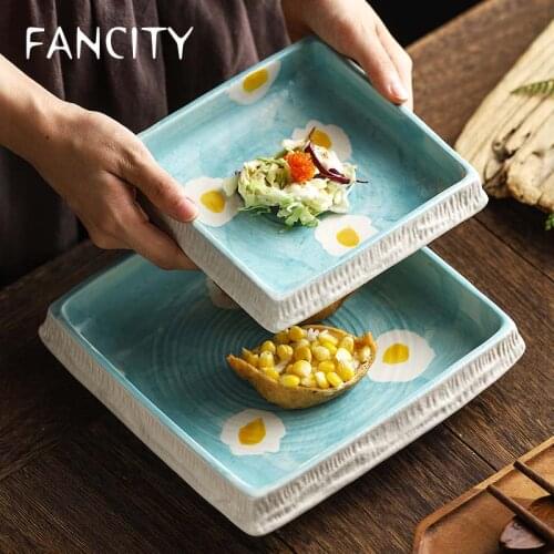 FANCITY Japanese style stone grain square tray creative simple small fresh dish dish home ceramic sashimi dish front dish tablew