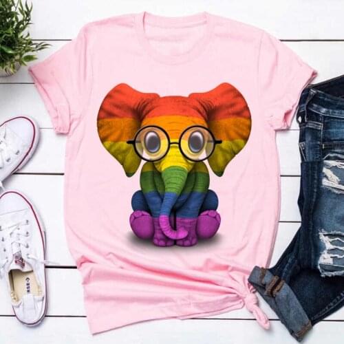 Colorful Cute Baby Elephant Plus Size Womens Tops Pink T Shirt Women T-shirt Graphic Print Harajuku Tshirt Summer White Tops