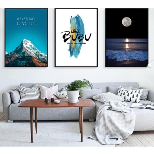 Mountain and Night Moon Picture Nature Scandinavian Posters Nordic Decoration Inspirational Prints Wall Art Canvas Painting