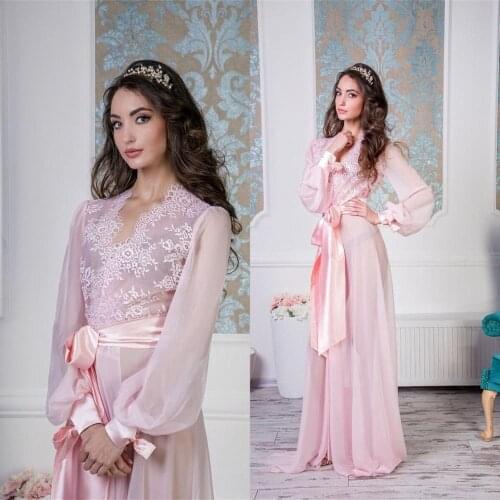 Illusion Pink Robe Long Sleeve Women Winter Lace Kimono Pregnant Party Sleepwear Women Bathrobe Nightgown Robes