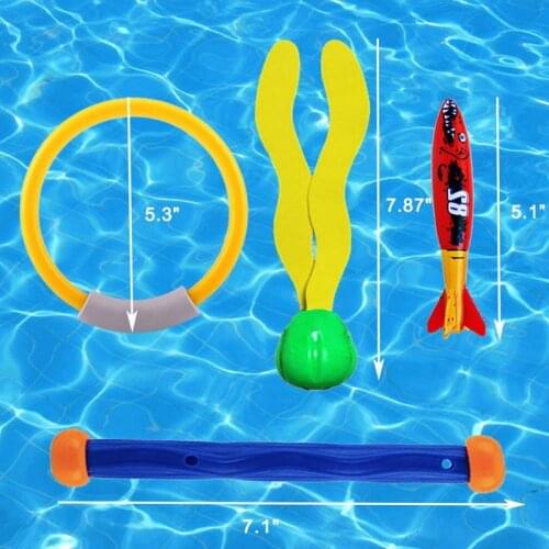 Diving Toys Underwater Sinking Swimming Pool Toy, Diving Rings & Sticks, Tor pedoes, Water Grass, Dive Training Gift for Kids