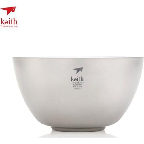 Keith 550ml Titanium Double-wall Bowl Outdoor Picnic Dinnerware 110g Ultraight Portable Bowl Outdoor Camping Tableware Ti5354