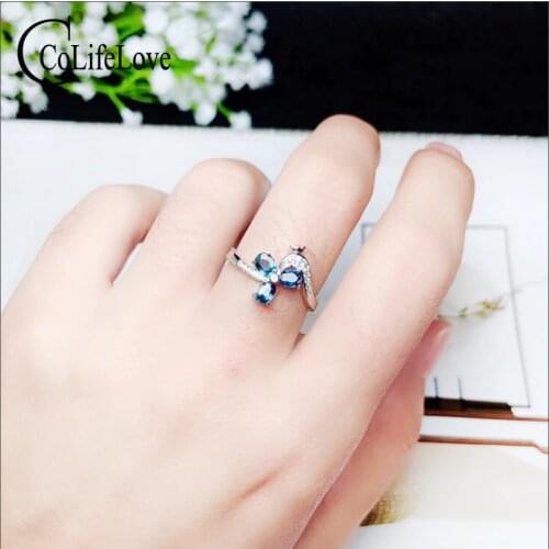 CoLifeLove Sterling Silver Sapphire Ring for Party 3 Pieces Natural Navy Blue Sapphire 925 Silver Jewelry Free Jewelry Box
