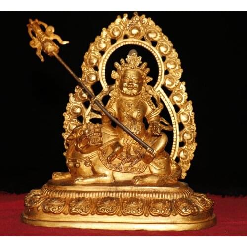 8"Tibet Temple Collection Old Bronze Gilt Real gold Treasure King Huang Caishen Backlit sitting Buddha Enshrine the Buddha