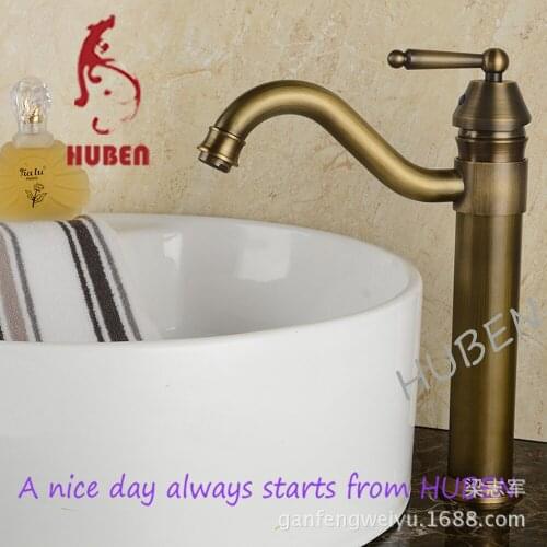 Tiger Ben basin faucet hot and cold taps all copper antique European heightening retro sink faucet faucet hole on stage