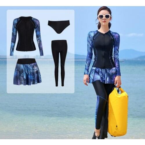 Long Sleeve Women Printed Swimwear Long Pants Bathing Suit SwimSuit Push Up 95KG Bodysuit Beachwear Rash Guard Plus Size