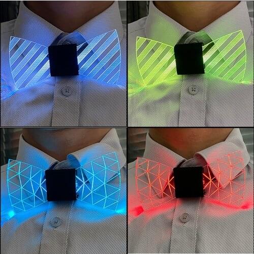 Flashing LED Acrylic Bow Tie Luminous LED Bow Tie Bar Club Costume Decoration Men Glowing Bow Tie Glow Party Supplies