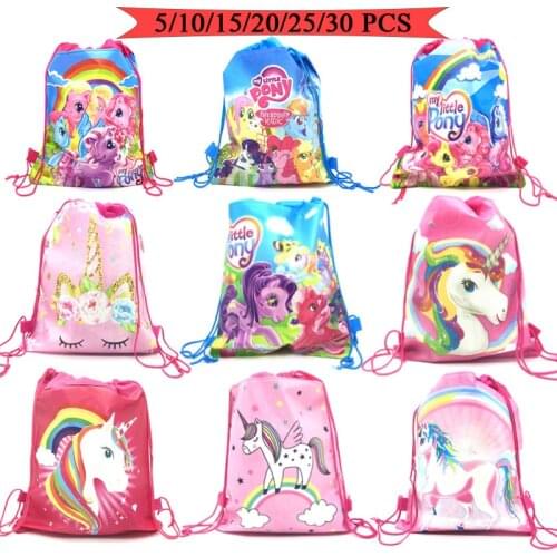 Baby Shower Non-Woven Fabric Birthday Party Gift Bag Unicorn Drawstring Backpack For Boy Kids Favors My Little Pony School Bags