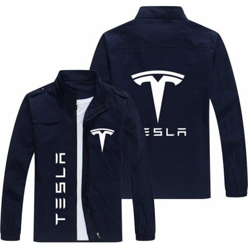 New 2021 Spring Autumn Tesla Car Logo Men Stand Collar Casual Sweatshirt Long Sleeve Zipper Cardigan Jacket 7 Colors