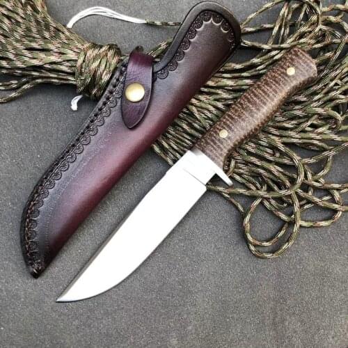 D2 Steel Blade 60HRC Survival Straight Knife High Density Python Linen Board Handle Outdoor Camping Hiking Hunting Knives