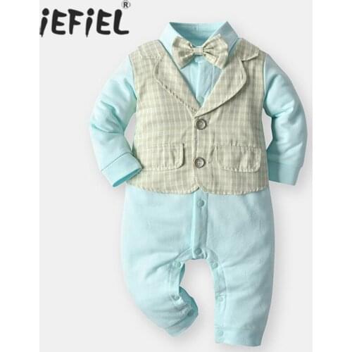 Newborn Baby Boys Clothes Winter Long Sleeves Gentleman Romper Cotton One piece Bowtie Jumpsuit Infant Baby Boys Warm Bodysuit