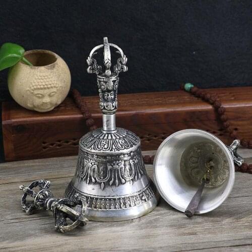 Wholesale Buddhist articles # Practice of Tantric ritual-16CM Tibetan Nepal Buddhism silver Jin Gangchu Vajra buddha vajra bell