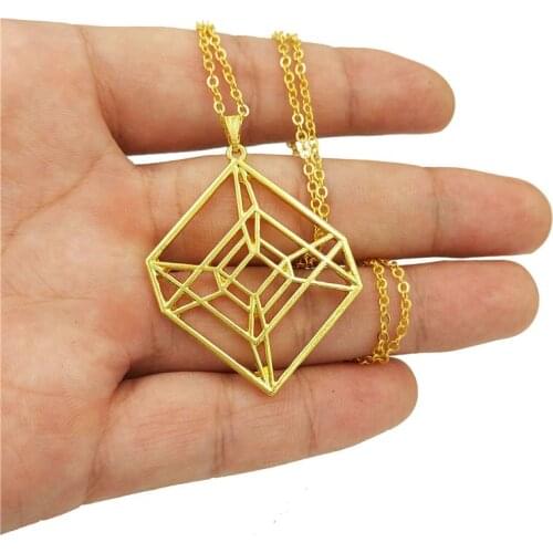 Wholesale Fashion Hypercube Sacred Geometric Necklace For Women Tesseract Gold Necklace Jewelery 4D Cube Pendant Necklace
