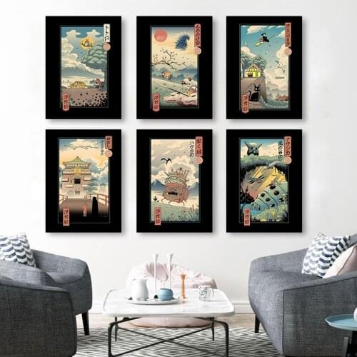 Poster Japanese cartoon Ukiyoe For Wall Art Kids Room Canvas Paintings Cafe Bar Modular Home Art Decor Pictures
