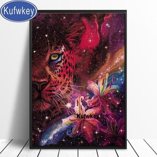Full round square diamond embroidery Lily leopard pattern cross stitch kits mosaic diamond painting rhinestone Animal tiger Art
