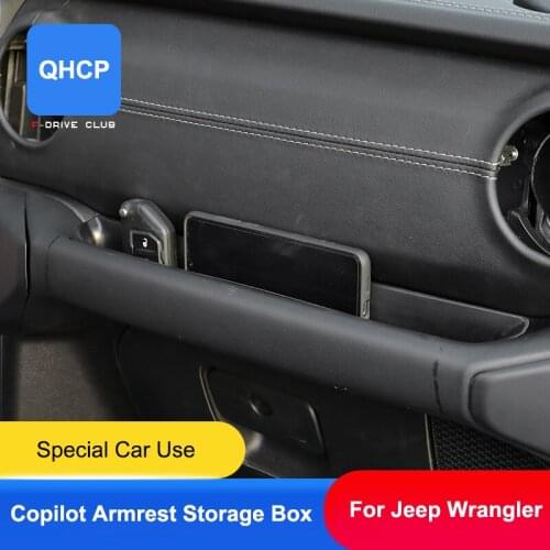 QHCP Car Copilot Handle Armrest Storage Box Container Holder PP Box Stowing Tidying Capacity Case For Jeep Wrangler JL 2018 2019