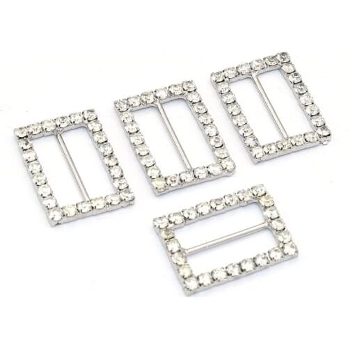 Silver Metal Belt Buckle Purse Buckles Clothes Belt Buckle with Rhinestone 25mm Rectangle Adjuster Buckle for Handbag webbing