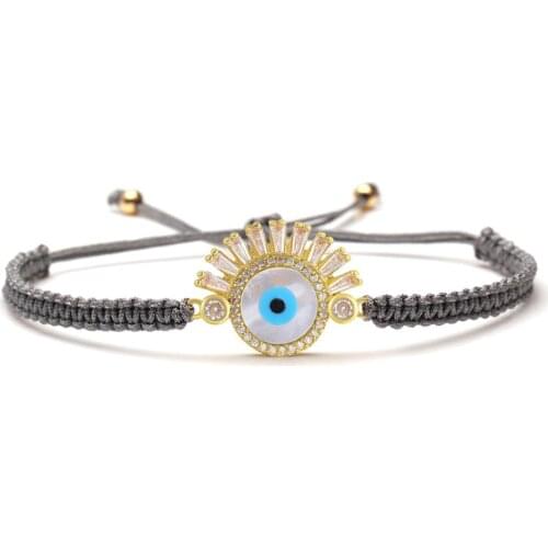 Sparkling White Zircon Crystal Copper Blue Evil Eye With Long Eyelashes Lucky Charm Bracelet Women Men CZ Greek Eye Jewelry Gift