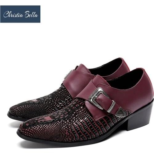 Christia Bella Italian Party Men Oxford Shoes Genuine Leather Buckle Dress Shoes Male Monk Strap Brogue Shoes Business Footwear