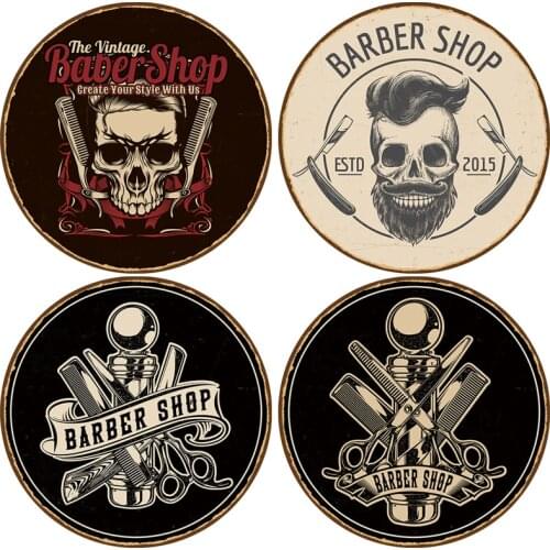 Vintage Barber Shop Metal Poster Round Cafe Bar Pub Tin Signs Plaque Haircut and Shave Beard Retro Plates Tinplate Home Decor