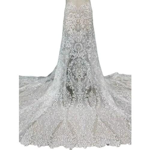 Top Quality New Beaded Sequins Design French Tulle Lace Shinny Fabric JRB-5.21071301 Nigerian Material for Fashion Show Dress