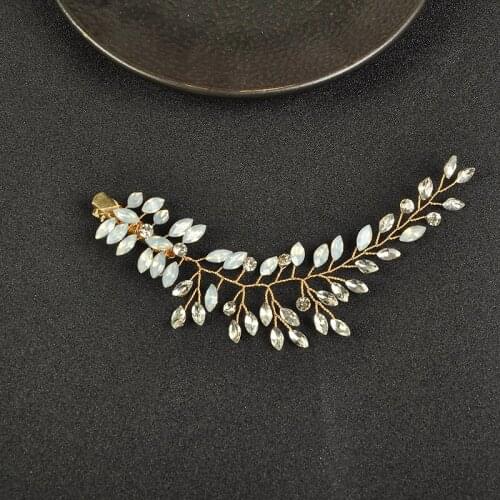 Gold Color Rhinestone Handmade Hair Clip Wedding Hair Jewelry Accessories Women Head Decoration Hair Ornament Crystal Tiara
