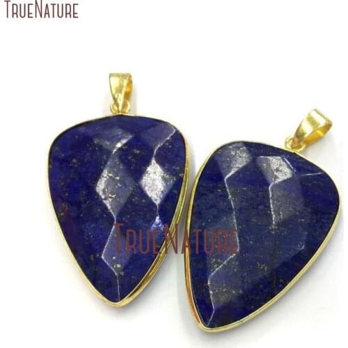 10Pcs New Realease Gold Electroplated Faceted Dagger Pendant Blue Rock Pendant Outlet 36x26mm PM13545