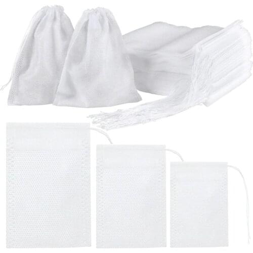 100 Pieces Disposable Tea Bag Drawstring Tea Filter Bags Empty Filter Cotton Bag for Loose Tea