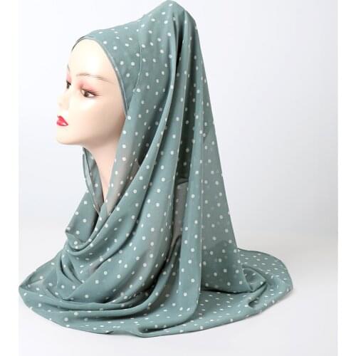 2021 New Women Fashion Dot Print Solid Hijab Plain Bubble Chiffon Scarf Muslim Hijabs Shawl Female Head Band Wrap Scarves