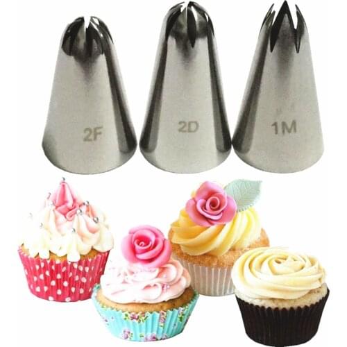 3pcs big size DIY Cream Cake Icing Piping Nozzles Pastry Tips Fondant Cake Decorating Tip Stainless Steel Nozzle Baking 1M 2F 2D