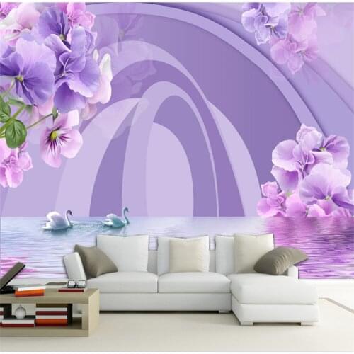 3d Floral Wallpaper Beautiful Dreamy Swan Lake Flower Space Living Room TV Background Bound Wall Painting Mural Wallpapers