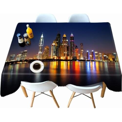 3D Seascape City Colorful Light Pattern Tablecloth Thicken Cotton Rectangular/Round Table Cloth for Wedding Picnic Party