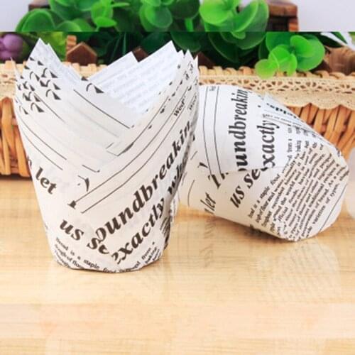 50Pcs Newspaper Style Cupcake Liner Baking Gift Box Cake Packaging Box Wedding Candy Dragee Bonbonniere Paper Wrapping Supplies