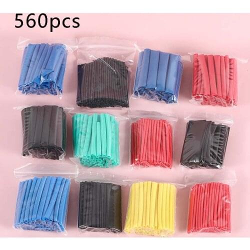 560pcs Heat Shrink Tubing Insulation Shrinkable Tubes Assortment Electronic Polyolefin Heat Shrink Tubes Wire Cable Sleeve Bag