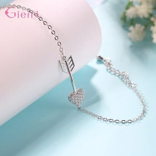Arrow Heart Shape Pendant Bracelet For Sale Genuine 925 Sterling Silver Bracelet With Saprkling AAA Grade Crystal Drop Shipping