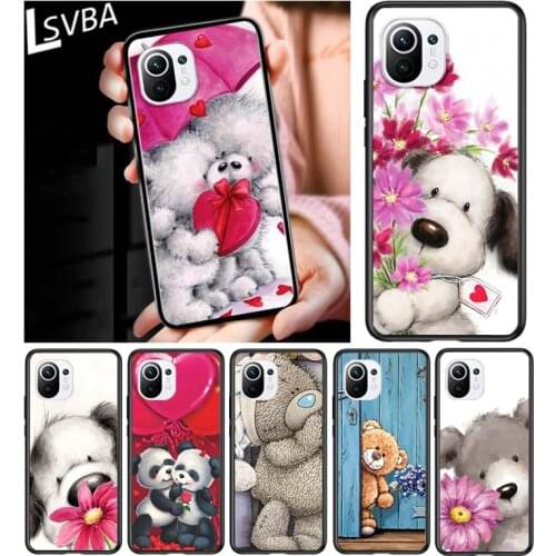 Cute cartoon bear for Xiaomi Mi 11 10T Note 10 Ultra 5G 9 9T SE 8 A3 A2 A1 6X Pro Play F1 Lite 5G Black Phone Case