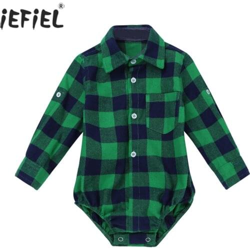 Infant Baby Boys Romper Fashion Plaid Button-up Baby Clothes Lovely Cute Spring Autumn Turn-down Collar One Piece Baby Rompers