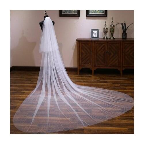 3.5 Meters Full Edge with Lace Bling Sequins Two Layers Long Wedding Veil with Comb White Ivory Bridal Veil 2019