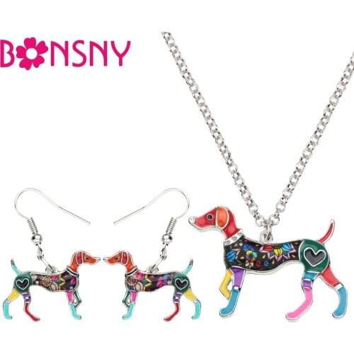 Bonsny Statement Enamel Alloy Elegant Whippet Dog Earrings Necklace Animal Jewelry Sets For Women Girls Teens Accessories Bijoux